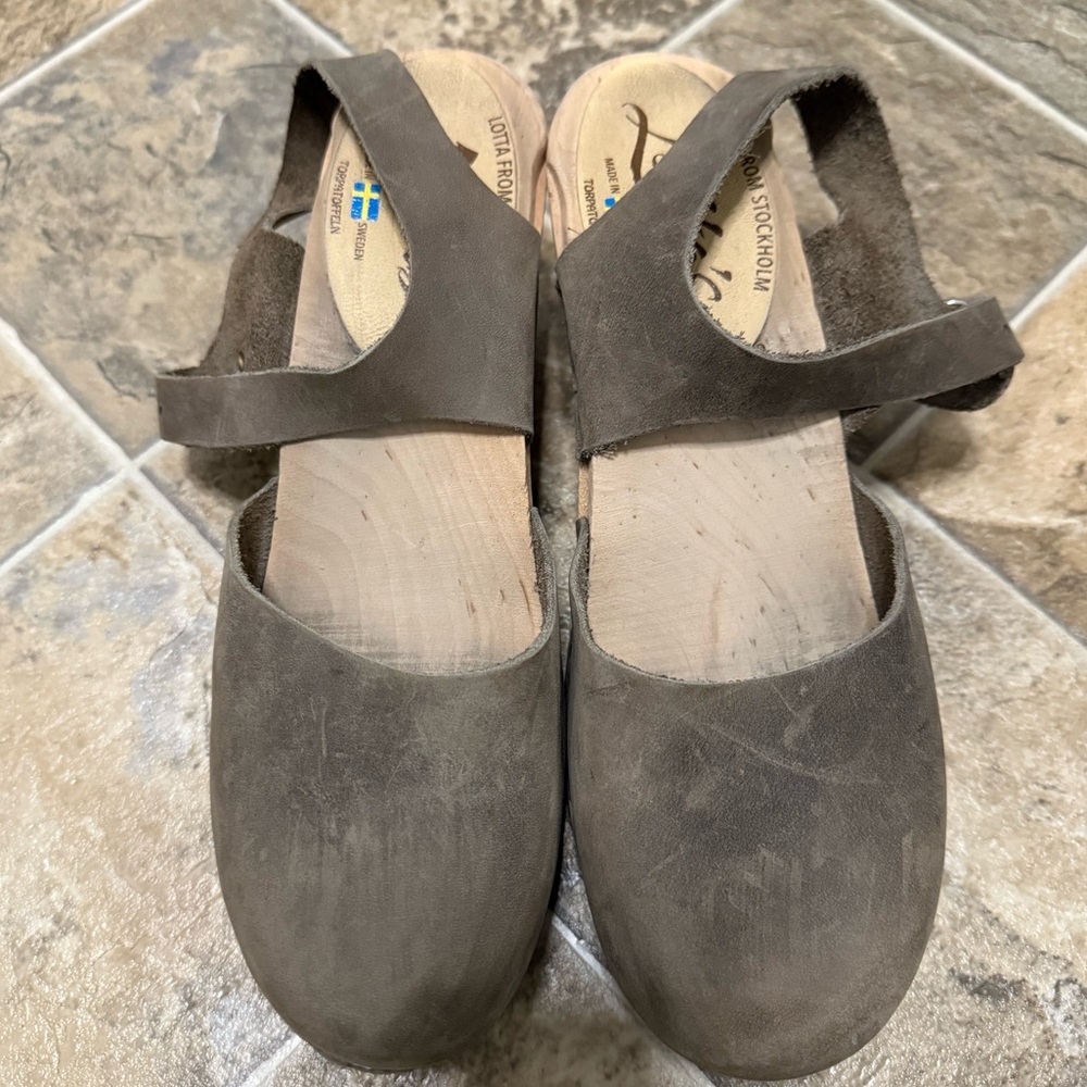 Lotta From Stockholm Taupe Suede Clog Mules